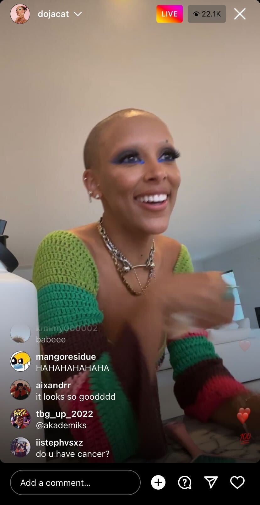 Doja Cat Shaves Off Her Eyebrows, Debuts Buzzed Head on Instagram Live(02)